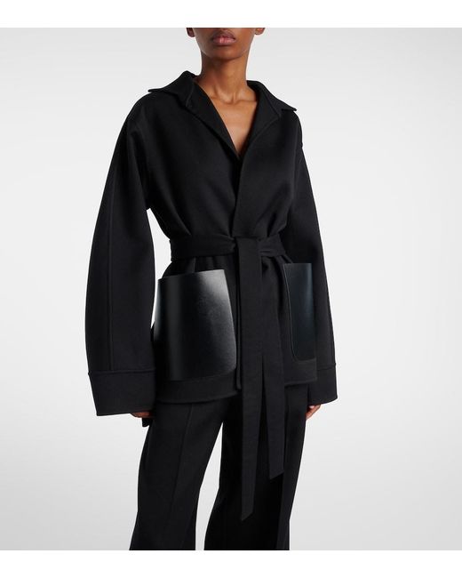 Alaïa Black Leather-Trimmed Virgin Wool Wrap Jacket