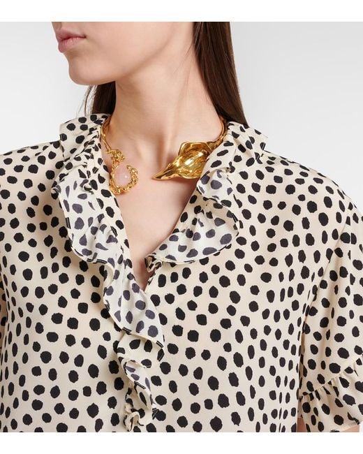 Chloé Black Polka-Dot Silk Crepe De Chine Top