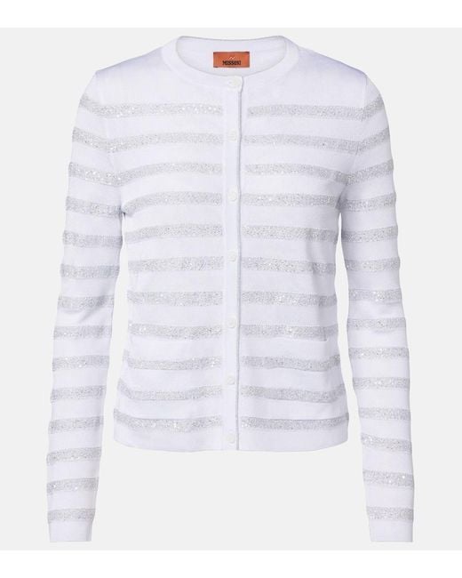 Missoni White Sequined Striped Cardigan