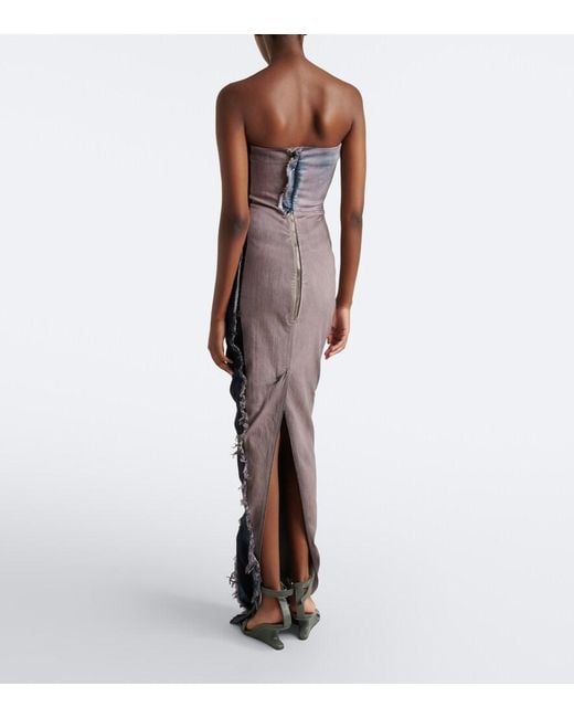 Rick Owens Purple Distressed Denim Bustier Gown
