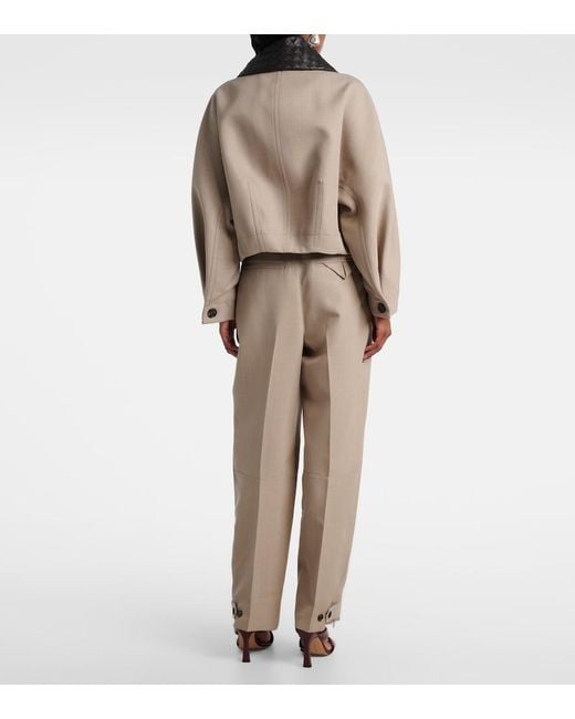 Bottega Veneta Natural Cropped Leather-Trimmed Wool Jacket
