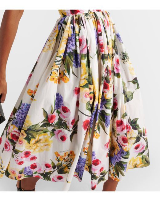 Robe midi en coton a fleurs Dolce & Gabbana en coloris White