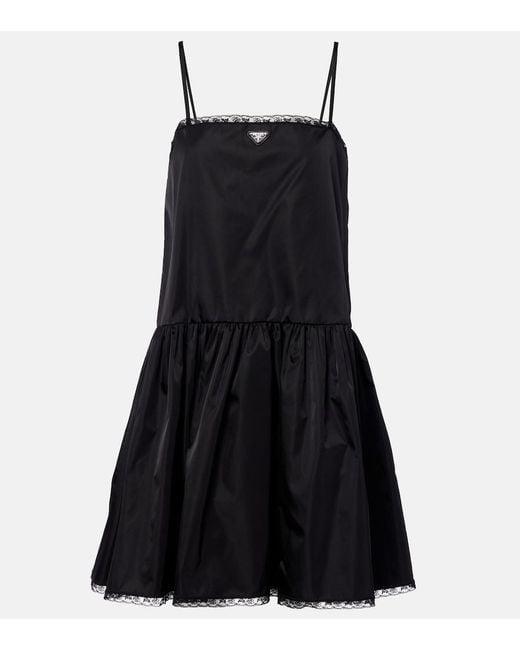 Prada Black Re-Nylon Lace-Trimmed Minidress