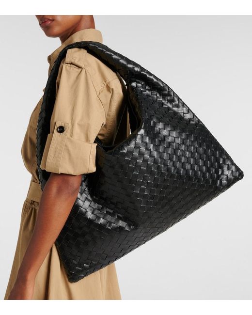 Bottega Veneta Black Hop Intrecciato Large Leather Tote Bag