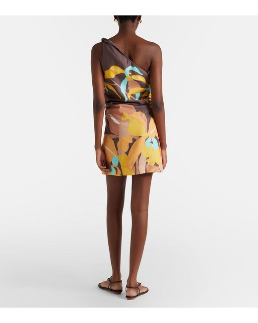 Faithfull The Brand Orange Marga Floral One-Shoulder Linen Minidress