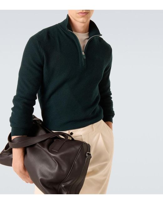 Zegna Green Cashmere Half-Zip Sweater for men