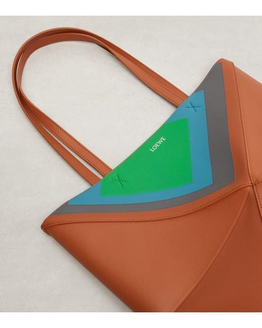 Loewe Red Tote Bag Puzzle Fold Square Medium Aus Leder