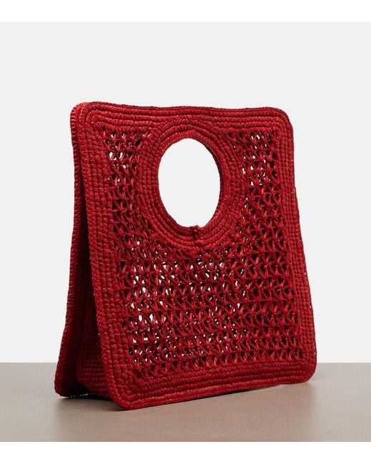 Jacquemus Red Spiaggia Small Raffia Top-Handle Bag