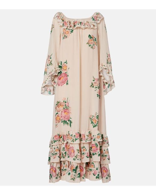 Robe Longue En Crepe De Soie A Fleurs Chloé en coloris Natural