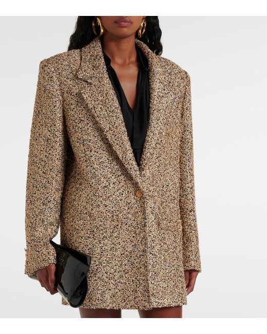 Alessandra Rich Brown Oversized Tweed Lame Blazer