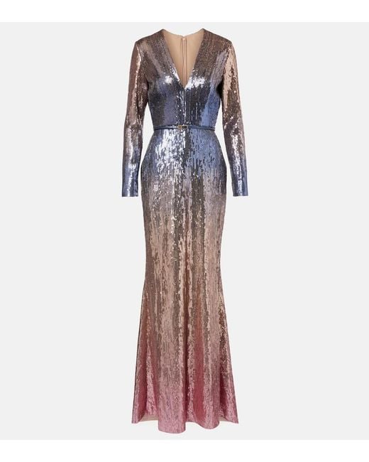 Elie Saab Purple Ombre Sequined Belted Gown