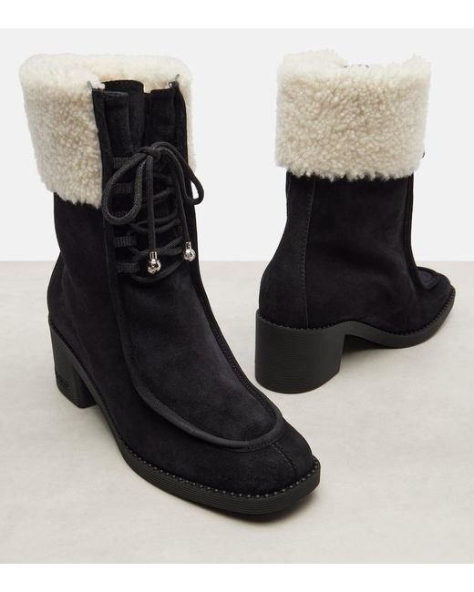 Jimmy Choo Black Hali 60 Shearling-Trimmed Suede Ankle Boots