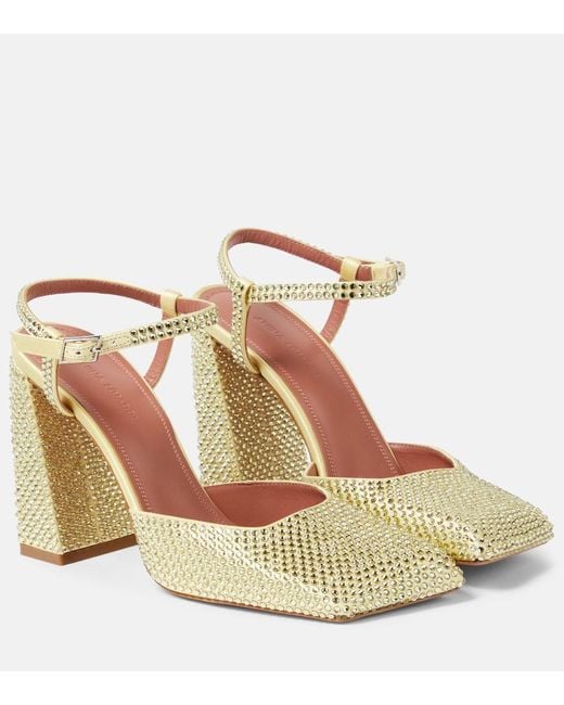 AMINA MUADDI Natural Charlotte 95 Crystal-Embellished Satin Pumps