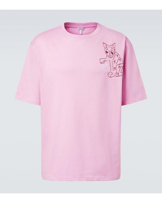 Loewe Pink X Louis Wain Cotton-Blend Anagram Cat Loose T-Shirt for men