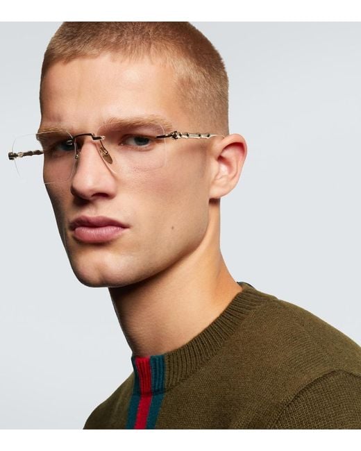 Gucci White Bamboo Round Glasses for men