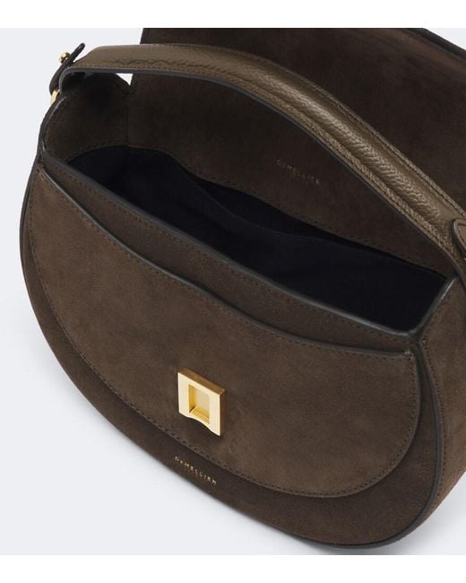 DeMellier London Black Siena Saddle Small Suede Crossbody Bag