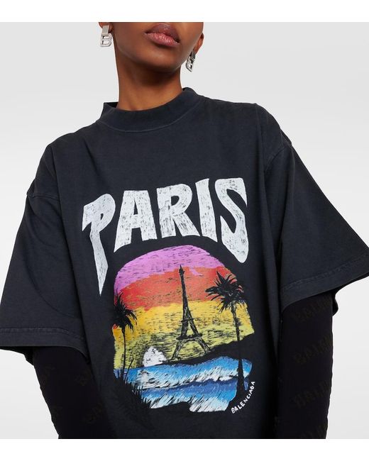Camiseta Paris Tropical de algodon Balenciaga de color Black