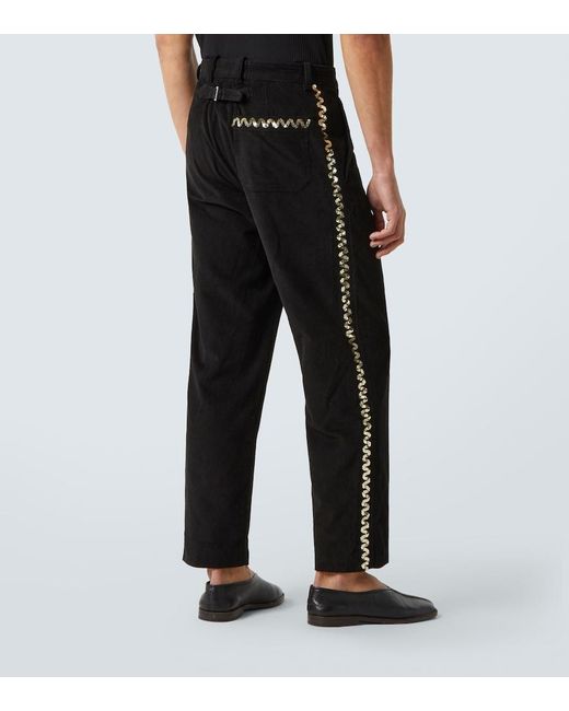 Bode Black Sequined Cotton Corduroy Straight Pants for men