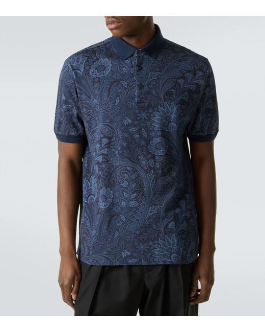 Etro Blue Paisley Cotton Polo Shirt for men