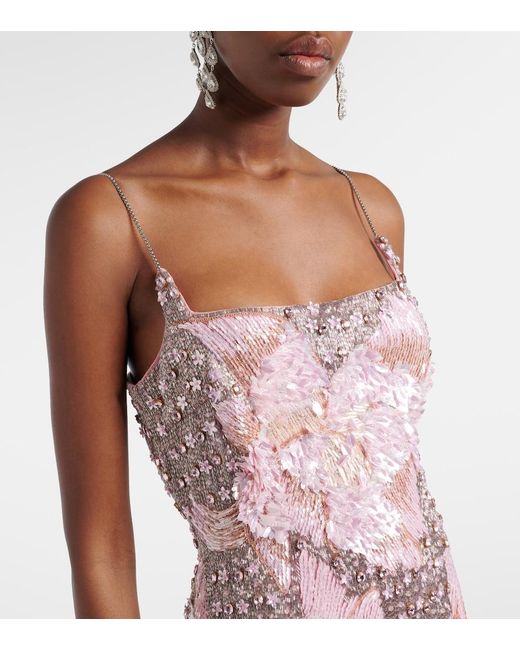 La Fuori Pink Embellished Floral Minidress