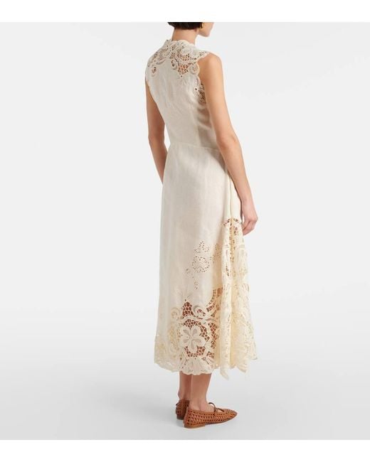 Ulla Johnson Natural Maxikleid Olivette Aus Leinen Mit Spitze