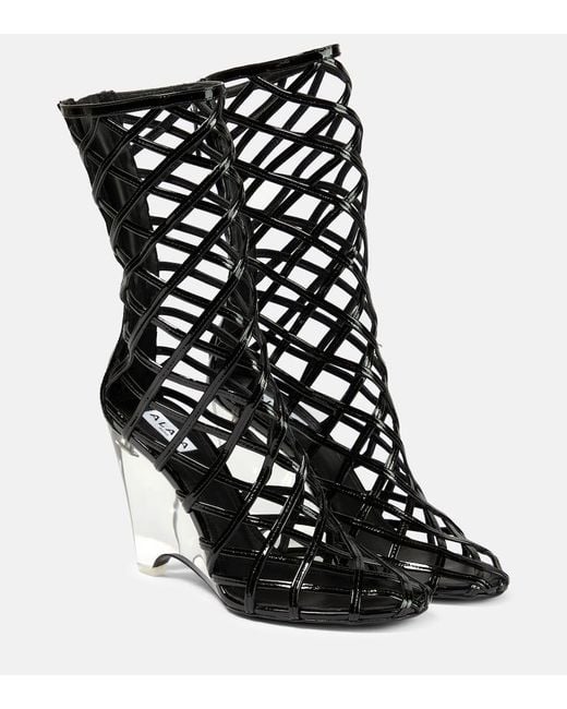 Alaïa Black Leather Wedge Ankle Boots