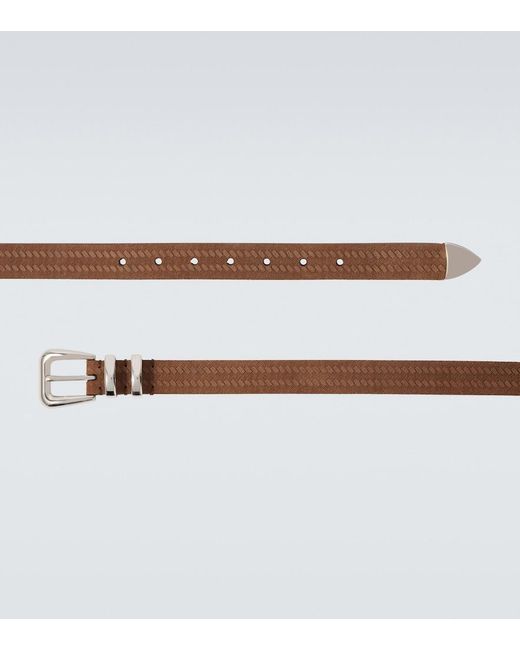 Brunello Cucinelli Brown Debossed Leather Belt for men