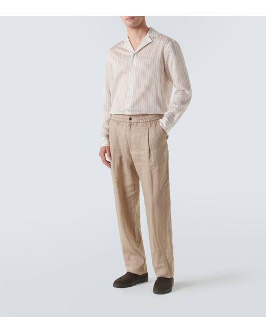 Pantaloni chino in lino di Giorgio Armani in Natural da Uomo
