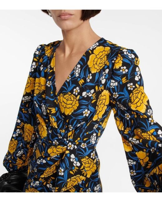 Diane von Furstenberg Blue Floral Printed Midi Dress