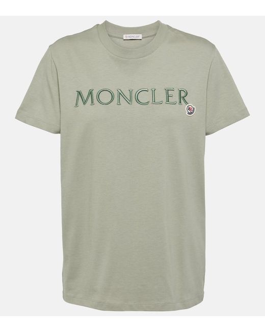 Moncler Green Besticktes T-Shirt aus Baumwoll-Jersey