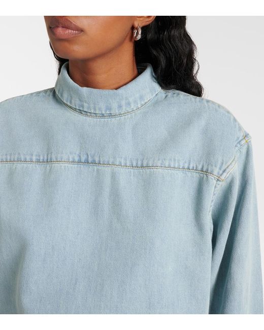 Dries Van Noten Blue Denim Turtleneck Top