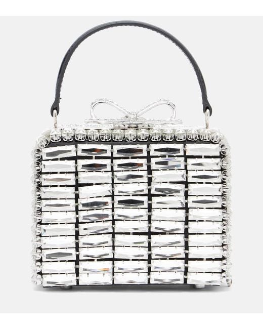 Self-Portrait White Micro Crystal-Embellished Clutch