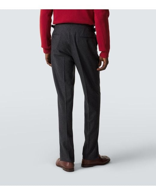 Thom Sweeney Gray Wool Flannel Slim Pants for men