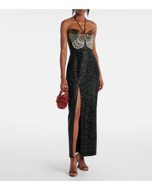 Clio Peppiatt Black Mariposa Embellished Halterneck Gown