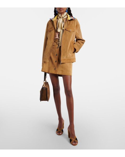 Etro Brown Crochet-Trimmed Suede Jacket
