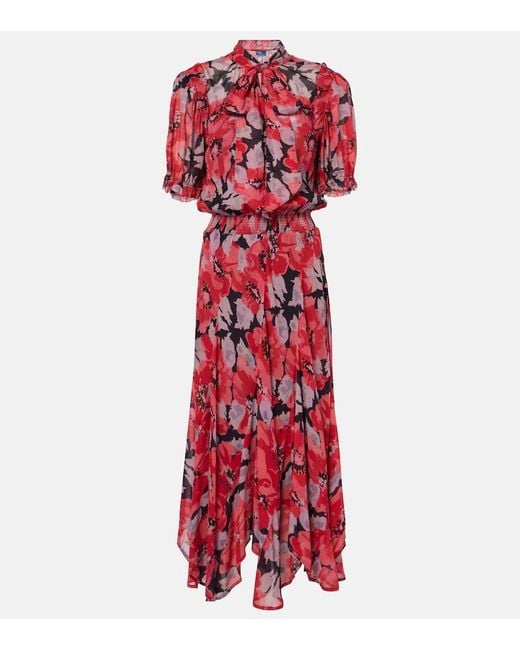 Polo Ralph Lauren Red Floral Georgette Midi Dress