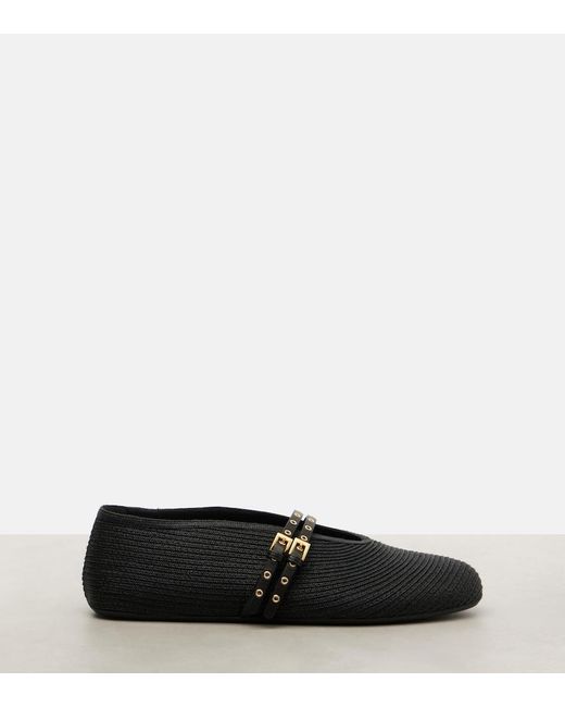 Alaïa Paper Straw Black Ballet Flats