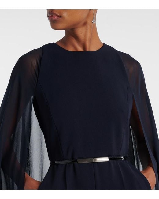 Max Mara Blue Vertice Caped Cady Jumpsuit