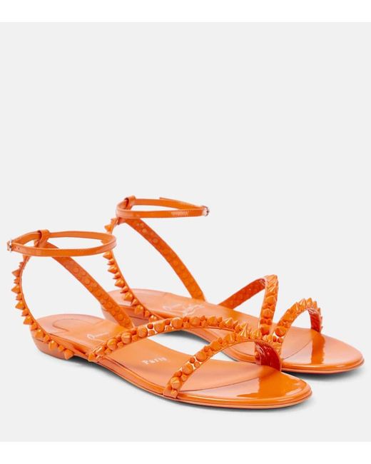 Christian Louboutin Orange Sandalen Mafaldina Spikes Aus Lackleder