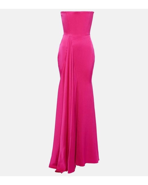 Alex Perry Pink Strapless Draped Crepe Satin Gown