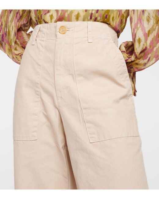 Pantalones anchos Mya cropped de algodon Velvet de color Natural
