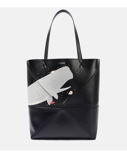 Loewe Black X Suna Fujita Puzzle Fold Whale Large Tote Bag