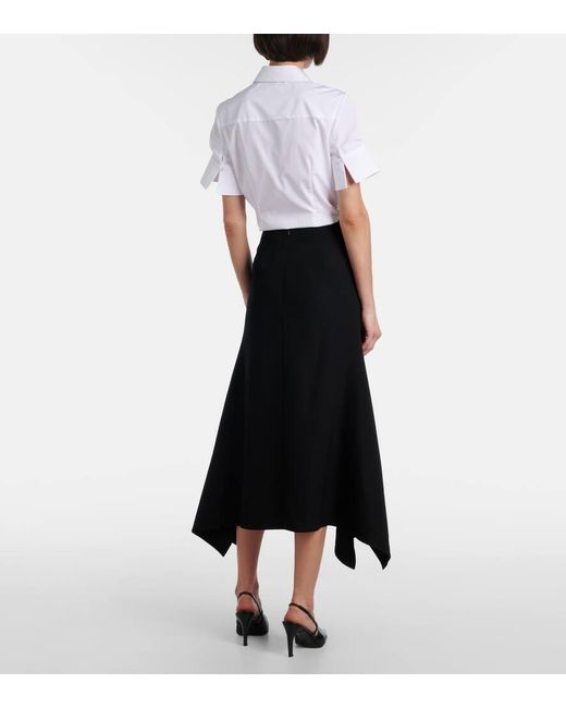 Falda Midi De Lana Virgen Drapeada Erdem de color Black