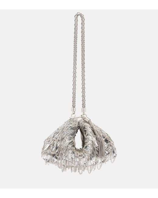 Jimmy Choo White Clutch Callie Mini Aus Satin Mit Pailletten