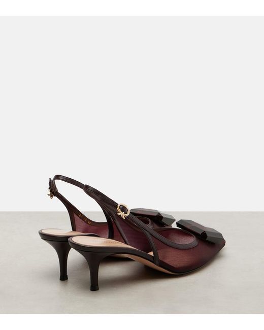 Gianvito Rossi Brown 55 Leather-Trimmed Mesh Slingback Pumps