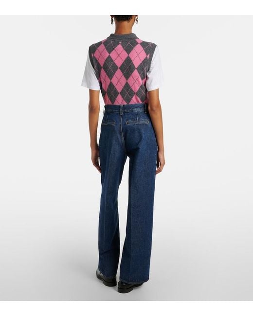 FRAME Blue High-Rise Wide-Leg Jeans
