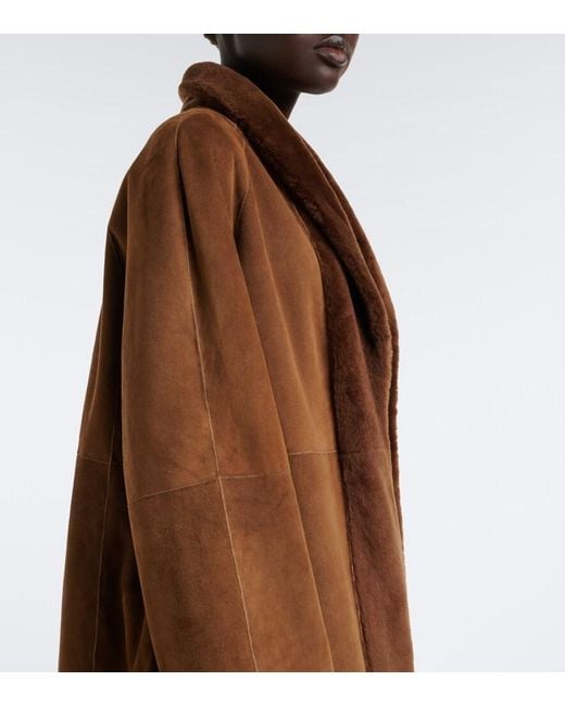 The Row Brown Kane Reversible Shearling-Lined Suede Coat