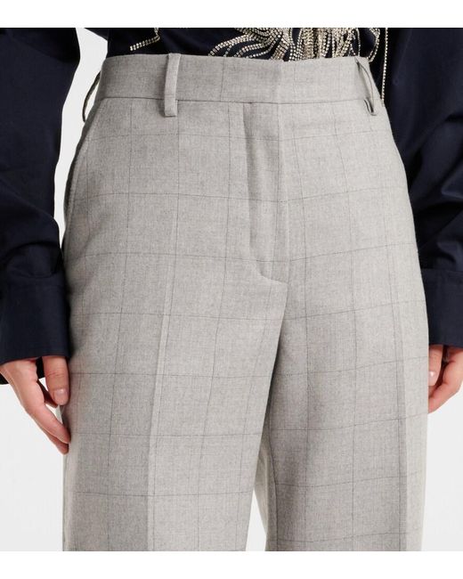 Dries Van Noten Gray Checked Wool Straight Pants