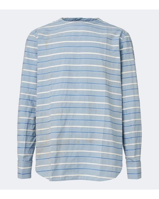 Prada Blue Striped Cotton Twill Shirt for men