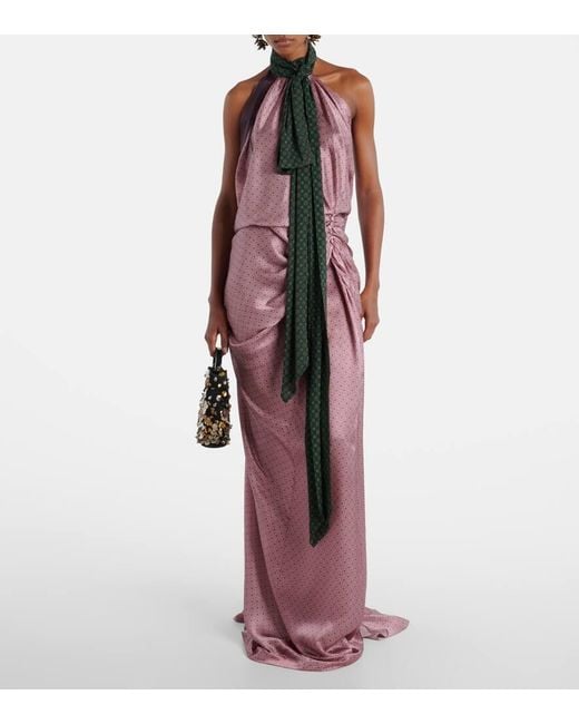 Dries Van Noten Draped Printed Silk Maxi Dress in Pink | Lyst Dries Van Noten Draped Printed Silk Maxi Dress in Pink | Lyst